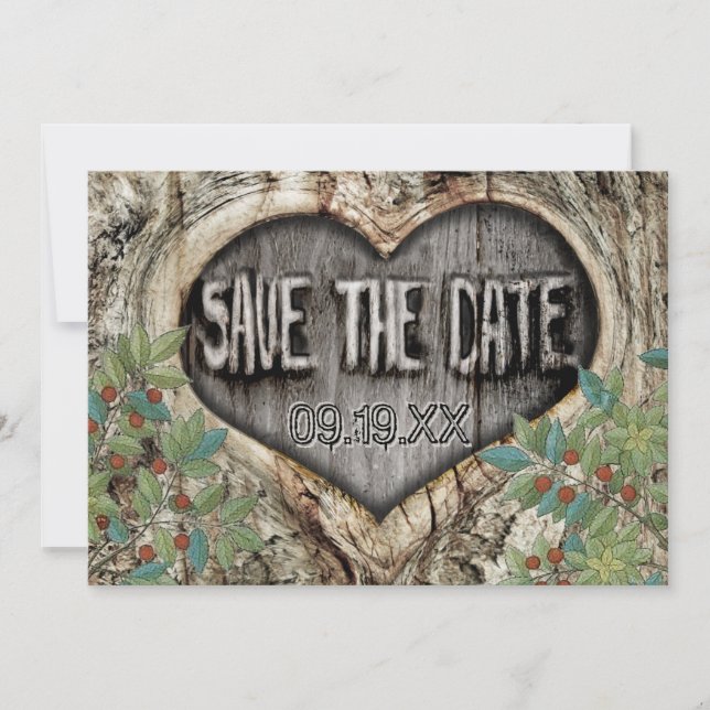 Forest Wedding Rustic Heart in Tree Save the Date (Front)
