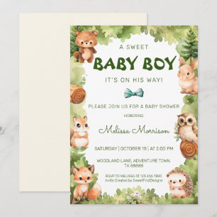 Forest Wild Animals Baby Boy Shower Invitation