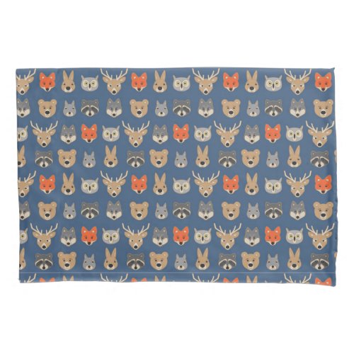 Forest Wild Animals Illustration Blue Pillow Case