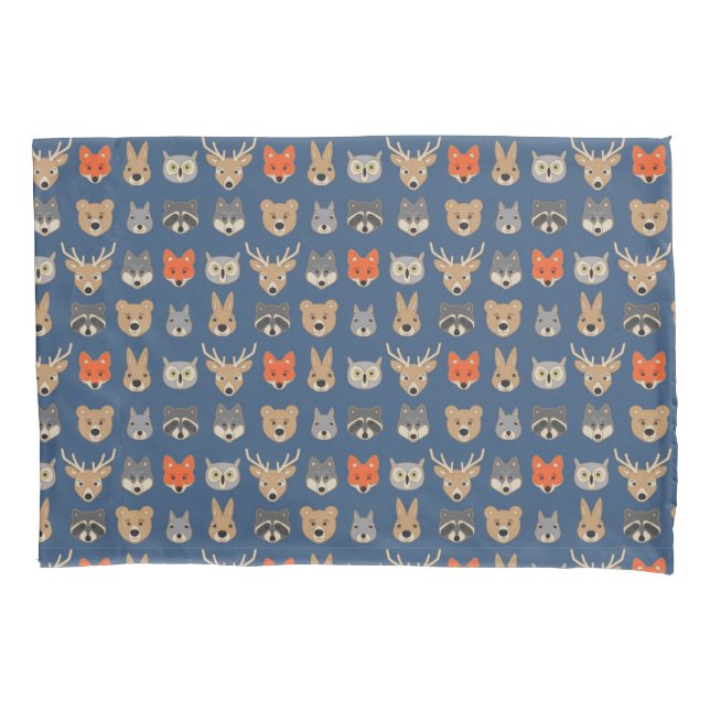 Forest Wild Animals Illustration Blue Pillow Case (Front)