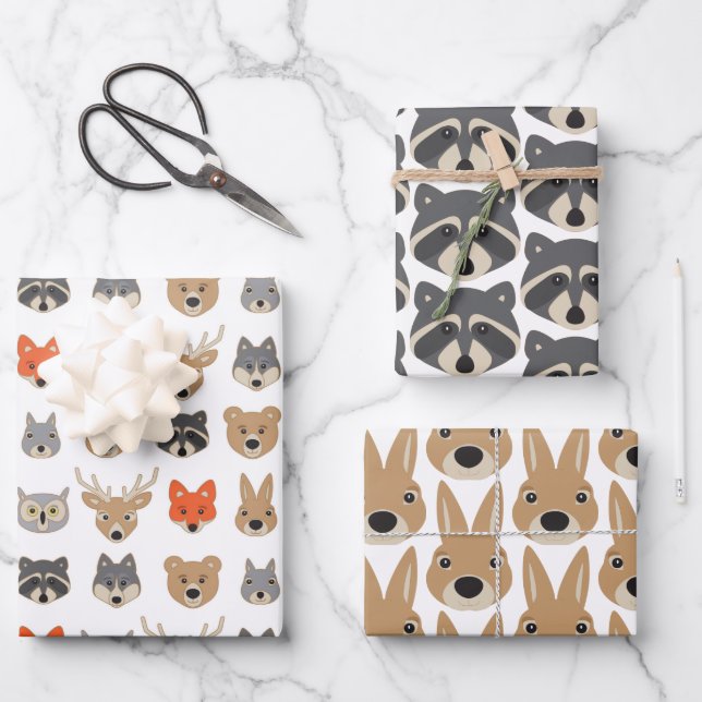 Forest Wild Animals Illustration Wrapping Paper Sheets (Front)