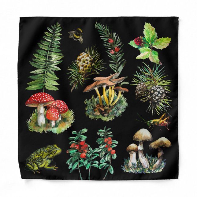 Forest, wild mushrooms bandana (Front)