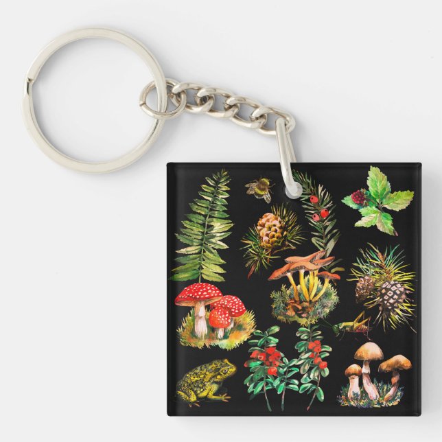 Forest, wild mushrooms keychain (Front)
