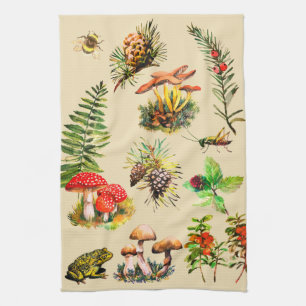 Forest, wild mushrooms kitchen towel
