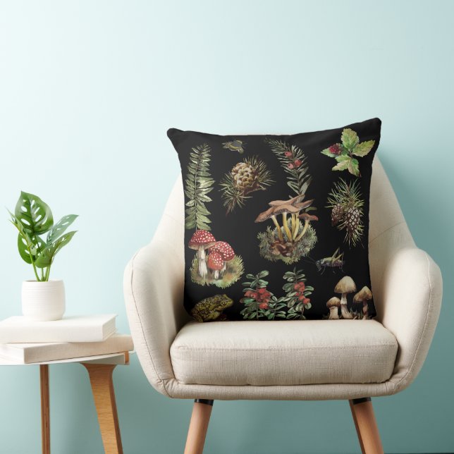 Forest, wild mushrooms throw pillow (Chair)