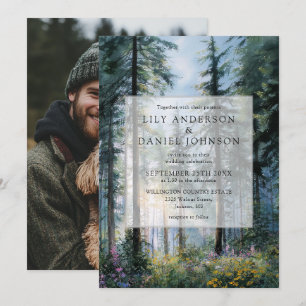 Forest Wildflower Floral Rustic Wedding Photo Invitation