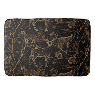 Forest Wildlife Animals Deer Bears Dark Nature Bath Mat