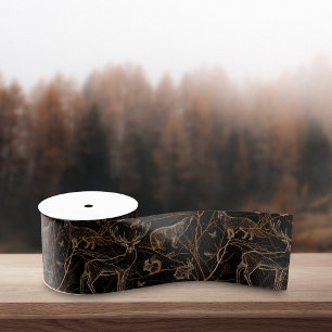 Forest Wildlife Animals Deer Bears Dark Nature Grosgrain Ribbon
