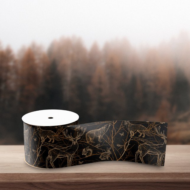 Forest Wildlife Animals Deer Bears Dark Nature Grosgrain Ribbon (Creator Uploaded)