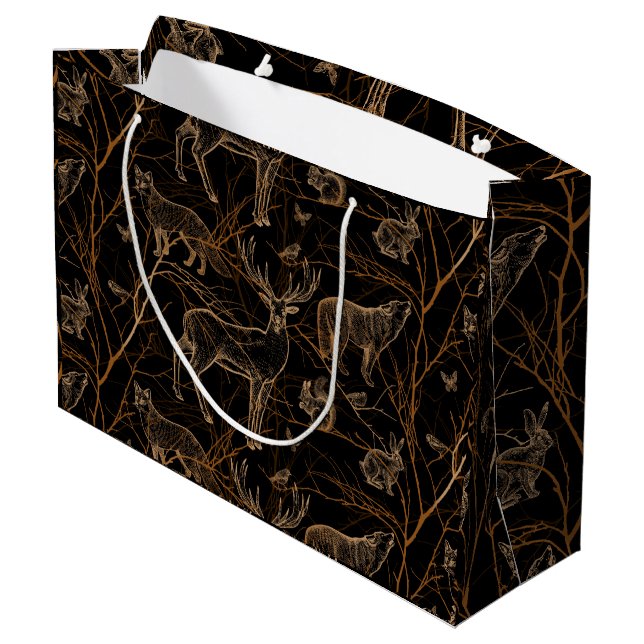 Forest Wildlife Animals Deer Bears Dark Nature Large Gift Bag (Back Angled)