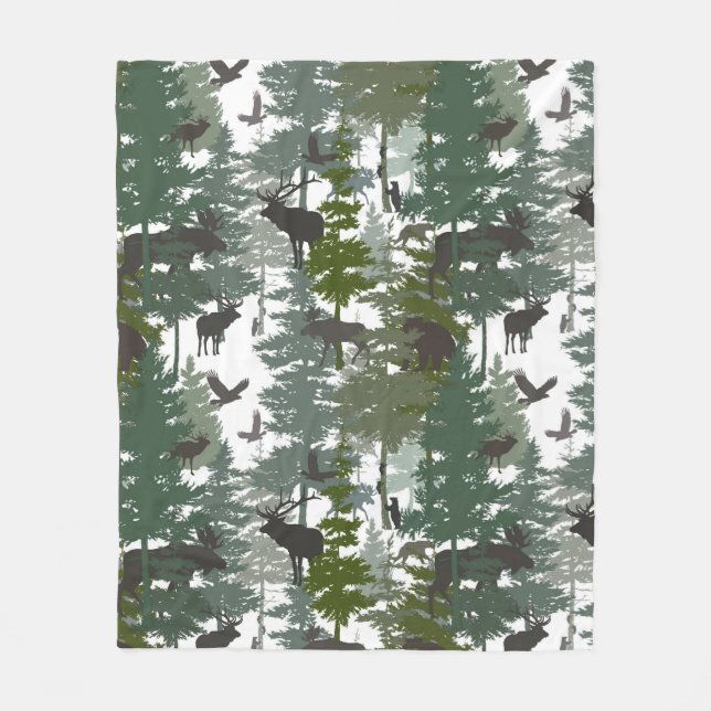 Forest Wildlife Fleece Blanket (Front)