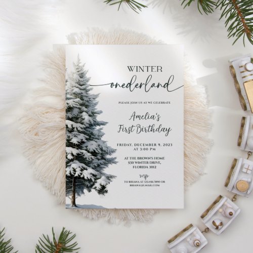 Forest Winter Onederland Birthday Invitation