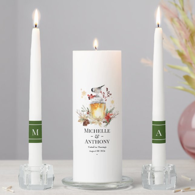 Forest Winterland Christmas Holiday Wedding Unity Candle Set (In Situ)