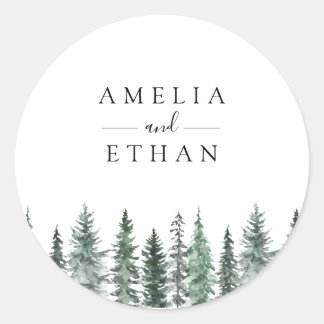 Forest Wintre Watercolor Wedding Classic Round Sticker