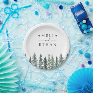 Forest Wintre Watercolor Wedding Paper Plates