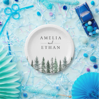 Forest Wintre Watercolor Wedding Paper Plates