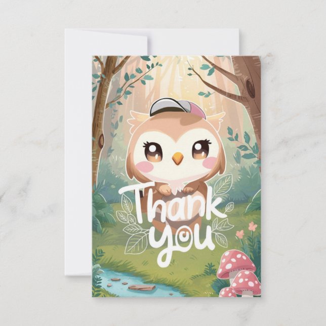 Forest Wishes Owl  Thank You Card (Front)