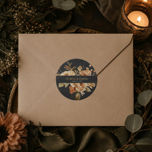 Forest Witch Black Floral Wedding Round Sticker