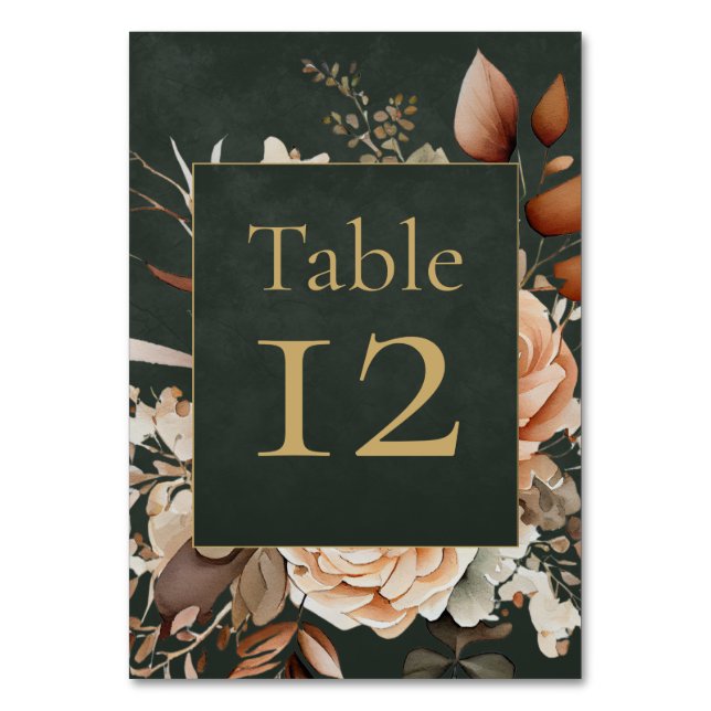 Forest Witch Green Floral Table Number Card (Front)