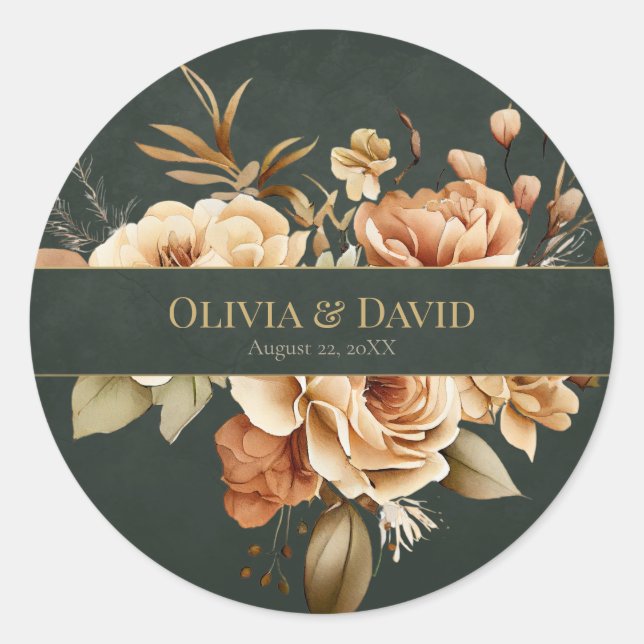 Forest Witch Green Floral Wedding Round Sticker (Front)