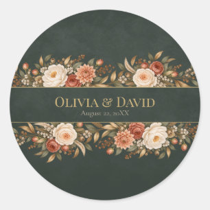 Forest Witch Green Floral Wedding Round Sticker