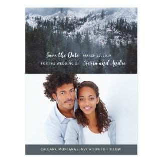 Forest with Snowy Mountain Photo Save The Date