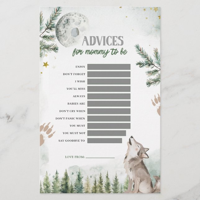 Forest Wolf Advices for Mom-to-be Games (Front)