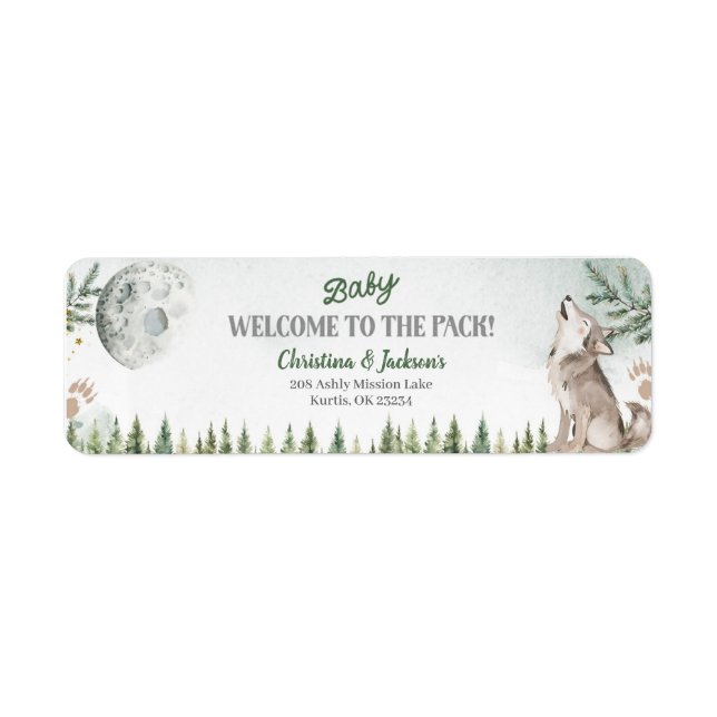 Forest Wolf Baby Shower Address Label (Front)