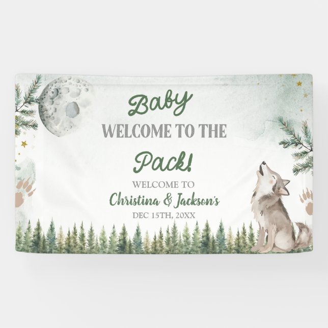 Forest Wolf Baby Shower Large Banner (Horizontal)