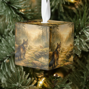 Forest Wolf   Painterly Woodland Cube Ornament