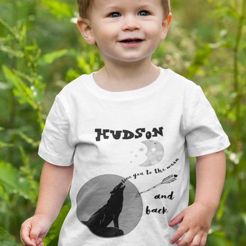 Forest Wolf Personalized LOVE You to the Moon Baby T_Shirt