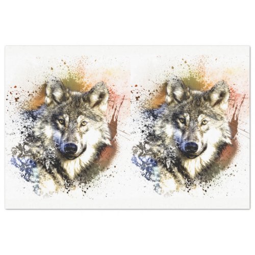 Forest Wolf Watercolor 20x30 Decoupage Tissue Paper