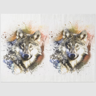Forest Wolf Watercolor 20x30 Decoupage Tissue Paper