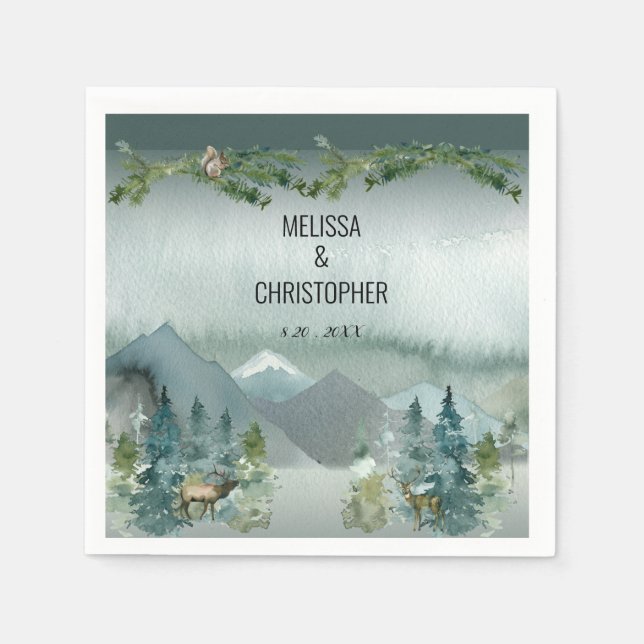 Forest Wonder Rustic  Personalized Wedding Napkin (Front)