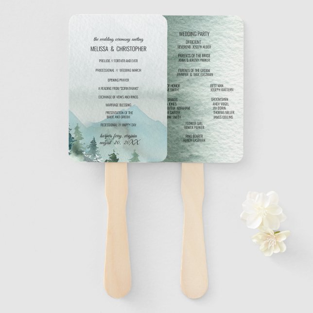 Forest Wonder Rustic Pine Wedding Ceremony Hand Fan (Front and Back)