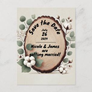 Forest Wood Eucalyptus Cotton Rustic Save the Date Announcement Postcard
