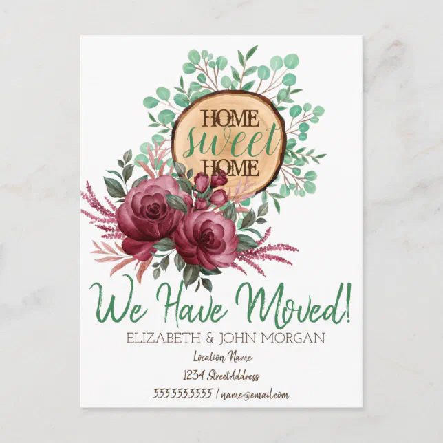 Forest Wood Theme,Flowers Home Sweet Home Announcement Postcard | Zazzle