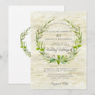 Forest Wood Woodland BOHO Birch Bark Wood Wreath Invitation