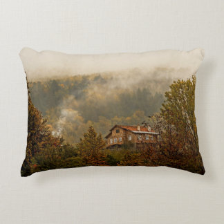 Forest Wooden House: Tranquil Scene Accent Pillow