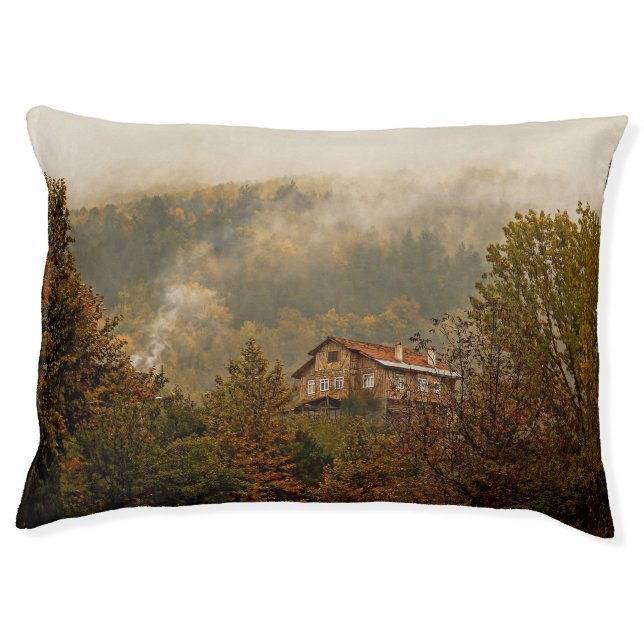 Forest Wooden House: Tranquil Scene Pet Bed (Front)