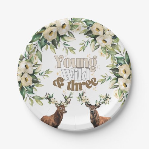 Forest Woodland 3 year old birthday Paper Plates