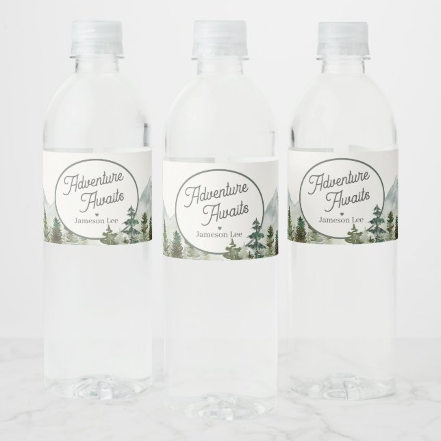 Forest Woodland adventure awaits birthday Water Bottle Label (Bottles)