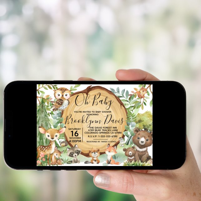 Forest Woodland Animal Baby Shower  Invitation (Front Digital)