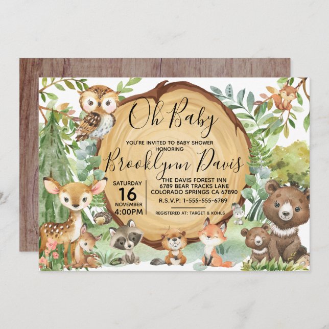Forest Woodland Animal Baby Shower  Invitation (Front/Back)