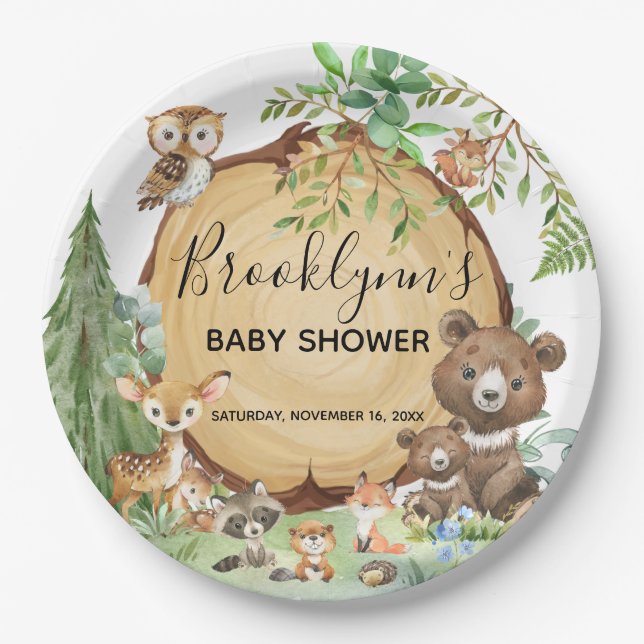 Forest Woodland Animal Baby Shower  Paper Plates (Front)