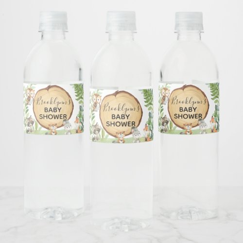 Forest Woodland Animal Baby Shower Personalized Water Bottle Label