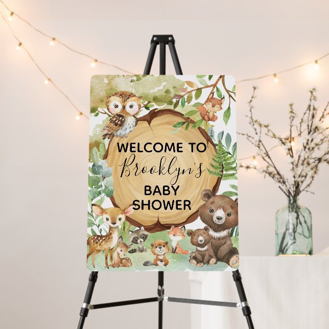 Forest Woodland Animal Baby Shower welcome Board (In Situ (Stand))