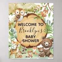 Forest Woodland Animal Baby Shower welcome Board Poster