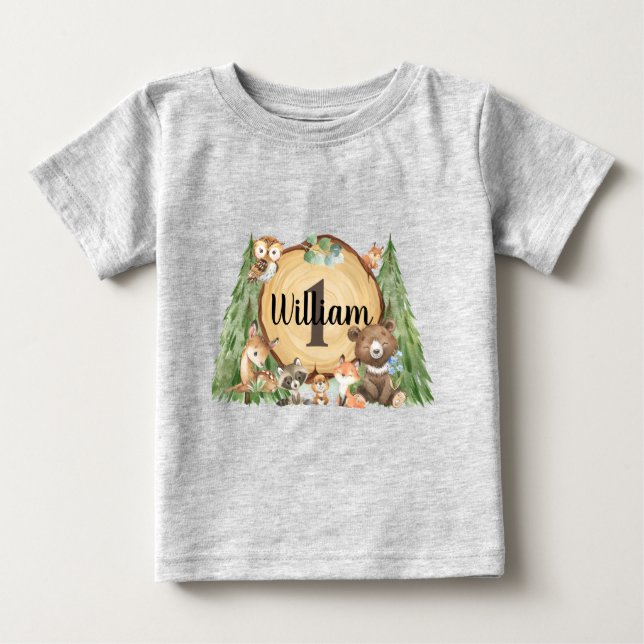 Forest Woodland Animal Birthday shirt (Front)