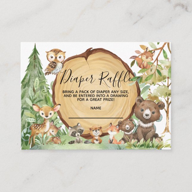 Forest Woodland Animal Diaper raffle Baby Shower Enclosure Card (Front)